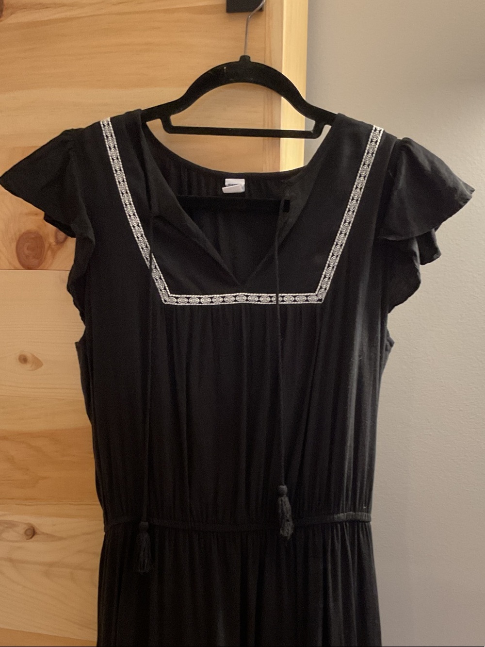 Old Navy Black Embroidered Square-Neck Midi Dress